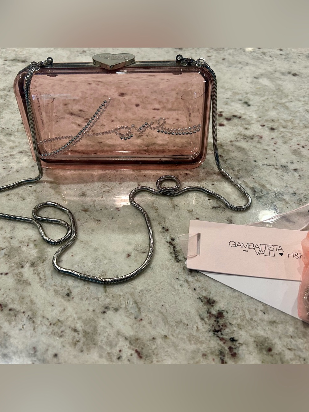 Giambattista Valli x H&M Pink Clear Evening Clutch with stones with Silver Chain